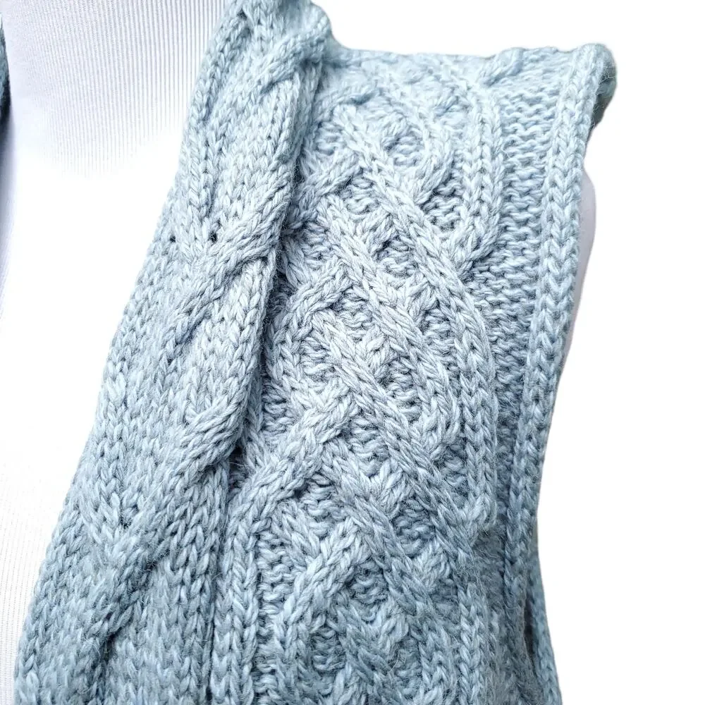 Kilronan Knitwear Blue Green Irish Wool Cable Knit Sweater Vest Cardigan Sz S